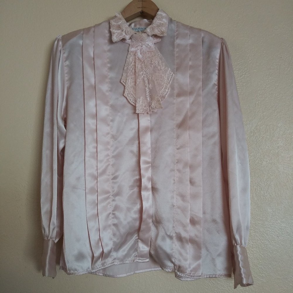 Michele Stuart Vintage Silky Light Pink Blouse Women's Medium